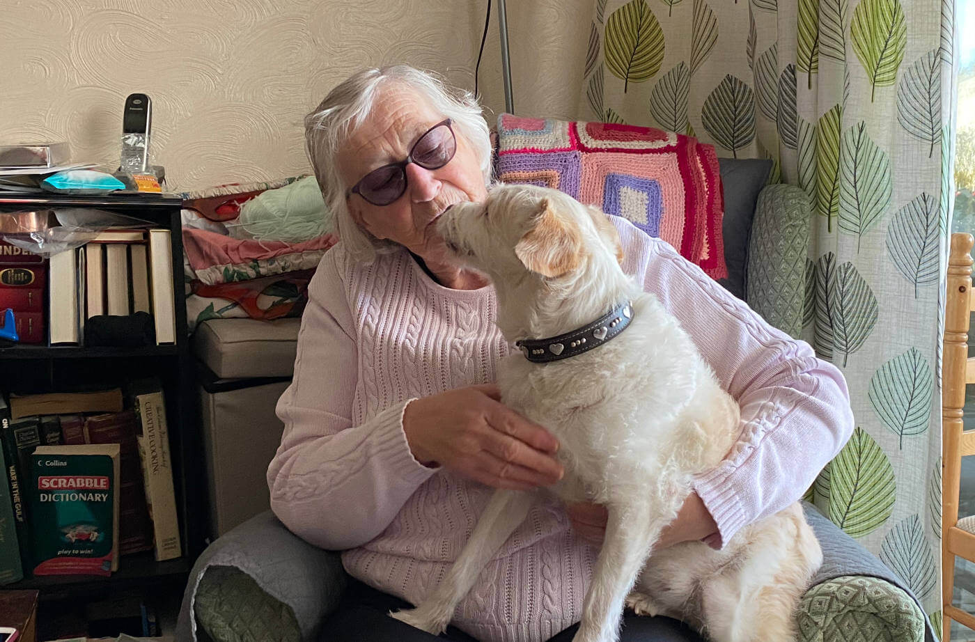 Jennifer Davies with dog holidaymaker, Precious